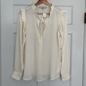 NWT Loft Cream Ruffle Accent Blouse